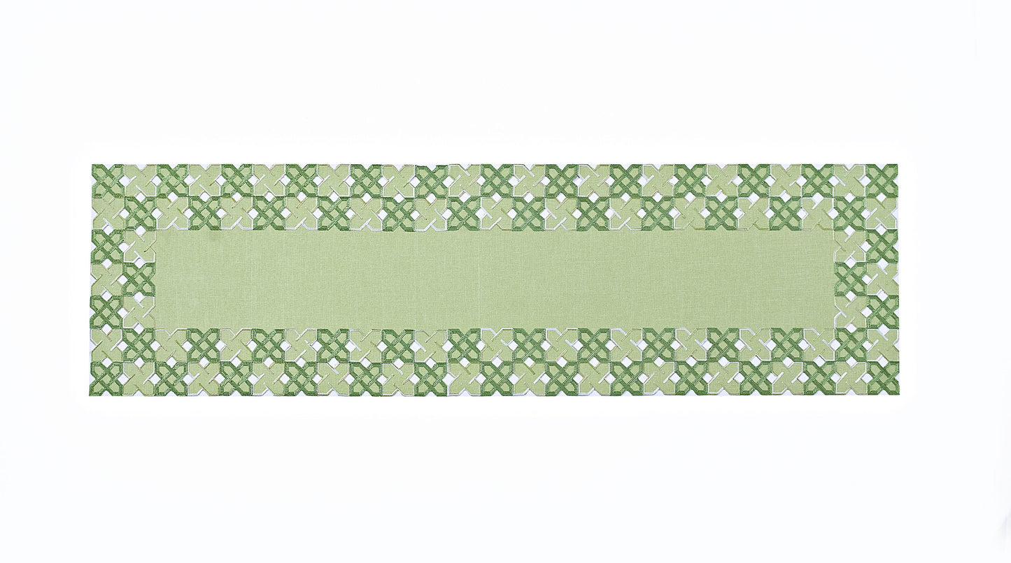 Tischläufer mit Kurbelstickerei, 40x140cm, (Farbe: Grün)