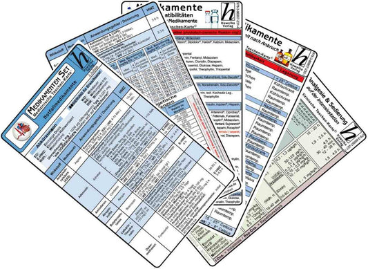 Medikamenten Karten-Set - Notfallmedikamente, Analgesie & Sedierung, Inkompatibilitäten intravenöser Medikamente, Medikamente - Haltbarkeit nach Anbruch (Verlag Hawelka Verlag)