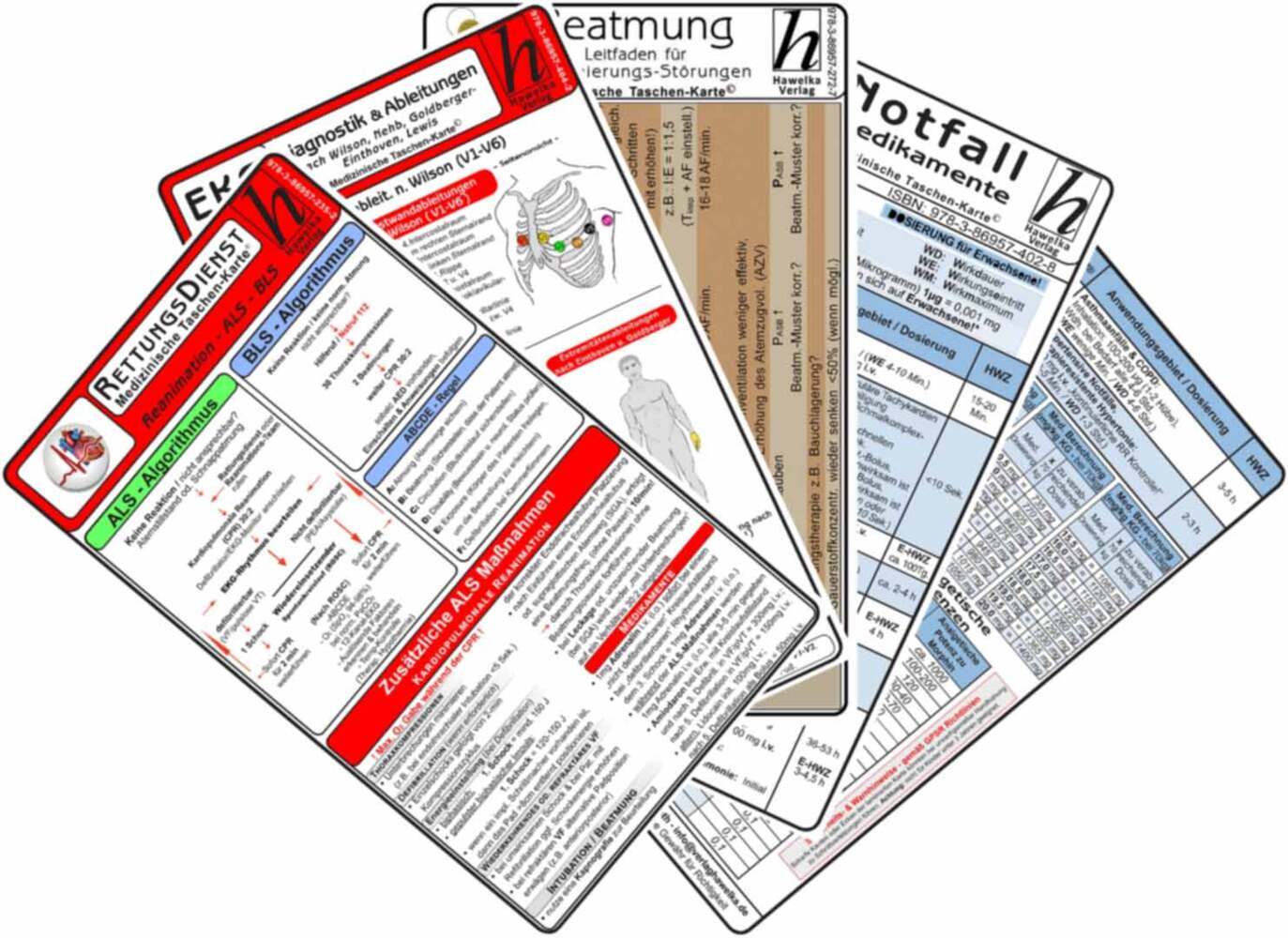Rettungsdienst Karten-Set - EKG Diagnostik & Ableitungen, Notfallmedikamente, Reanimation - Rettungsdienst, Beatmung - Leitfaden für Oxygenierungs-Störungen (Verlag Verlag Hawelka)