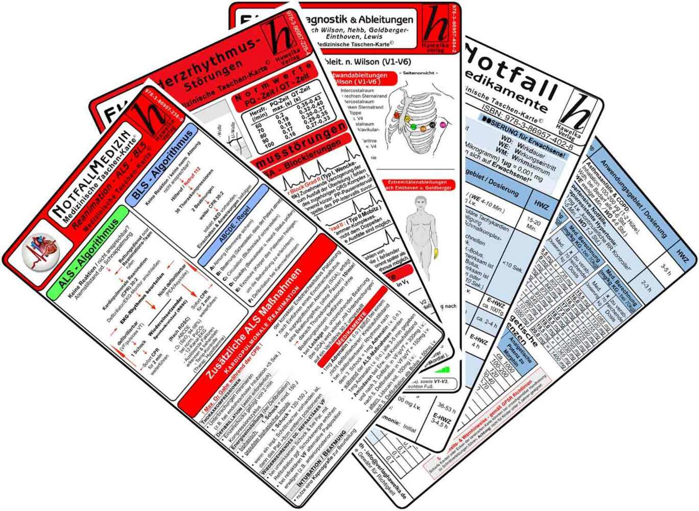 Notfallmedizin Karten-Set - Herzrhythmusstörungen, Notfallmedikamente, Reanimation, EKG Diagnostik & Ableitungen (Verlag Verlag Hawelka)