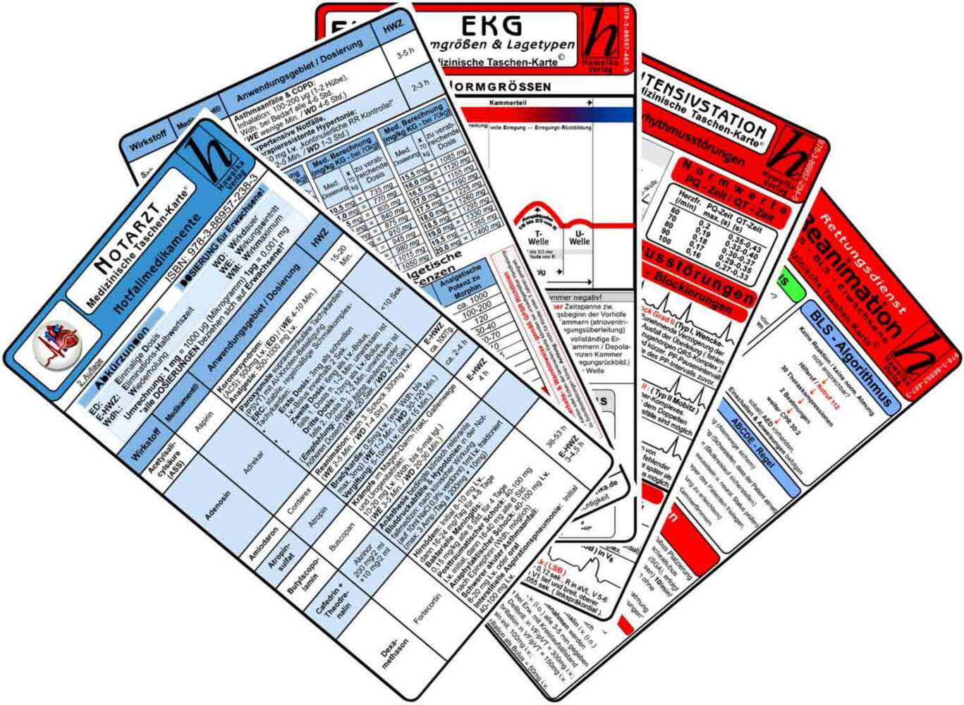 Notarzt Karten-Set - Herzrhythmusstörungen, Notfallmedikamente, EKG Normgrößen & Lagetypen, Reanimation (Verlag Hawelka Verlag)