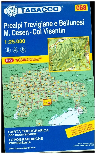 Tabacco topographische Wanderkarte Prealpi Trevigiane e Bellunesi - Cesen - Visentin