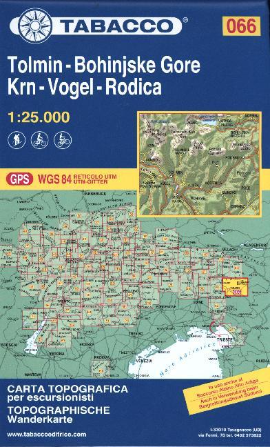 Tabacco topographische Wanderkarte Tolmin - Bohinjske Gore - Krn-Vogel - Rodica