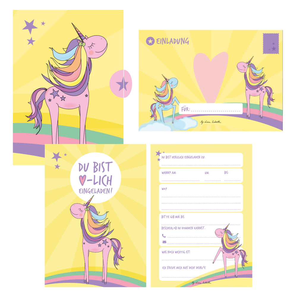 12 Einladungskarten Geburtstag Einhorn (Mädchen)