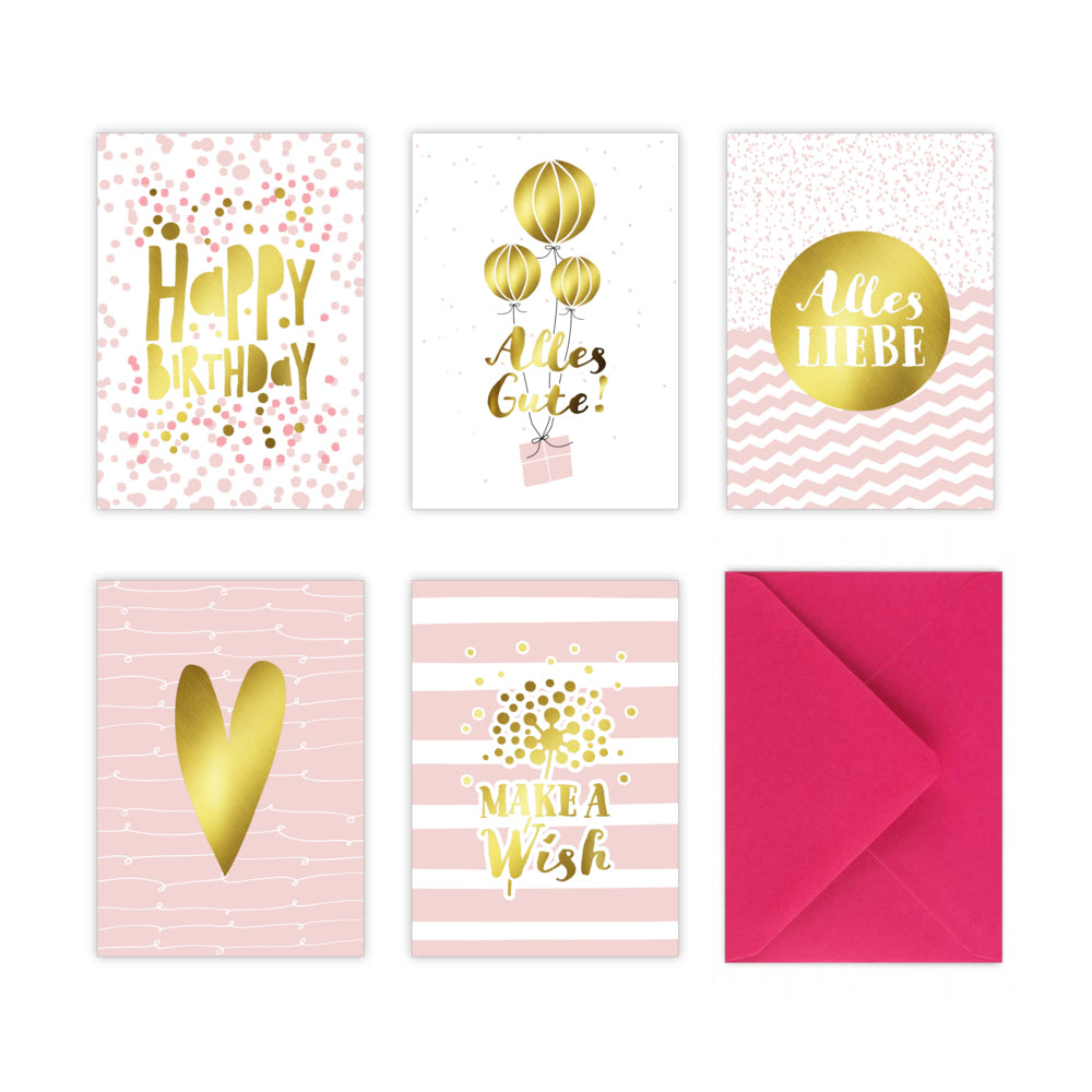 5 Geburtstagskarten im Set inkl. Umschläge in pink (Lisa Wirth)