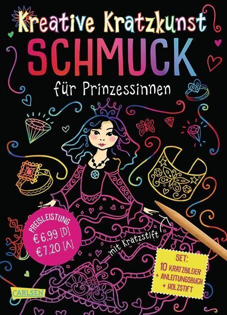 Kratzbilder für Kinder: Kreative Kratzkunst: Schmuck für Prinzessinnen: Set mit 10 Kratzbildern, Anleitungsbuch und Holzstift (Anton Poitier)