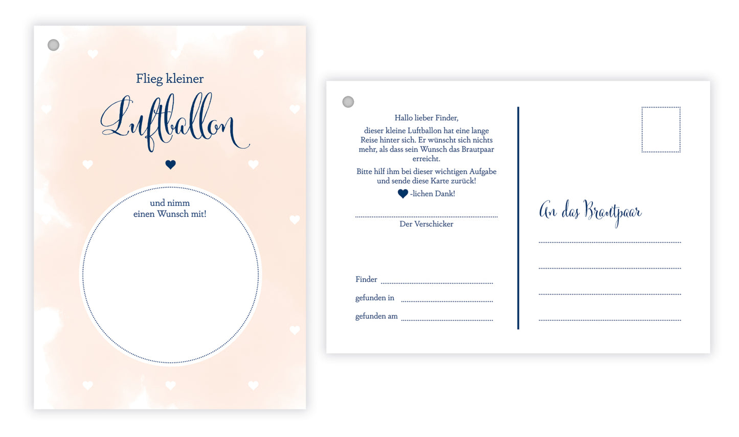 50 Ballonflugkarten für Hochzeit, gelocht und extra leicht zum Weitfliegen. Wetterfeste Ballonkarten mit Wünschen zur Hochzeit für einen extra langen Flug. Weitflugkarten im Postkartenformat DIN A6 (Sophie Heisenberg)
