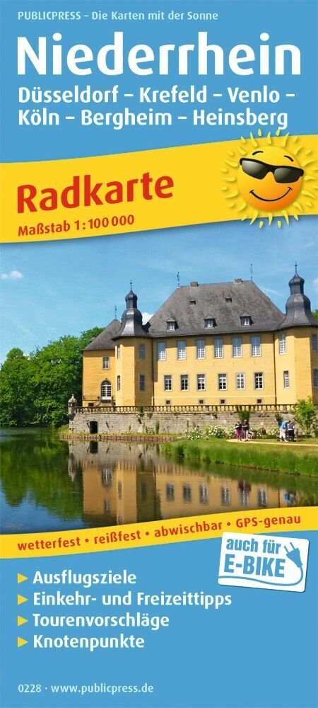 Publicpress Radkarte Niederrhein, Düsseldorf, Krefeld, Venlo, Köln, Bergheim, Heinsberg 1:100.000