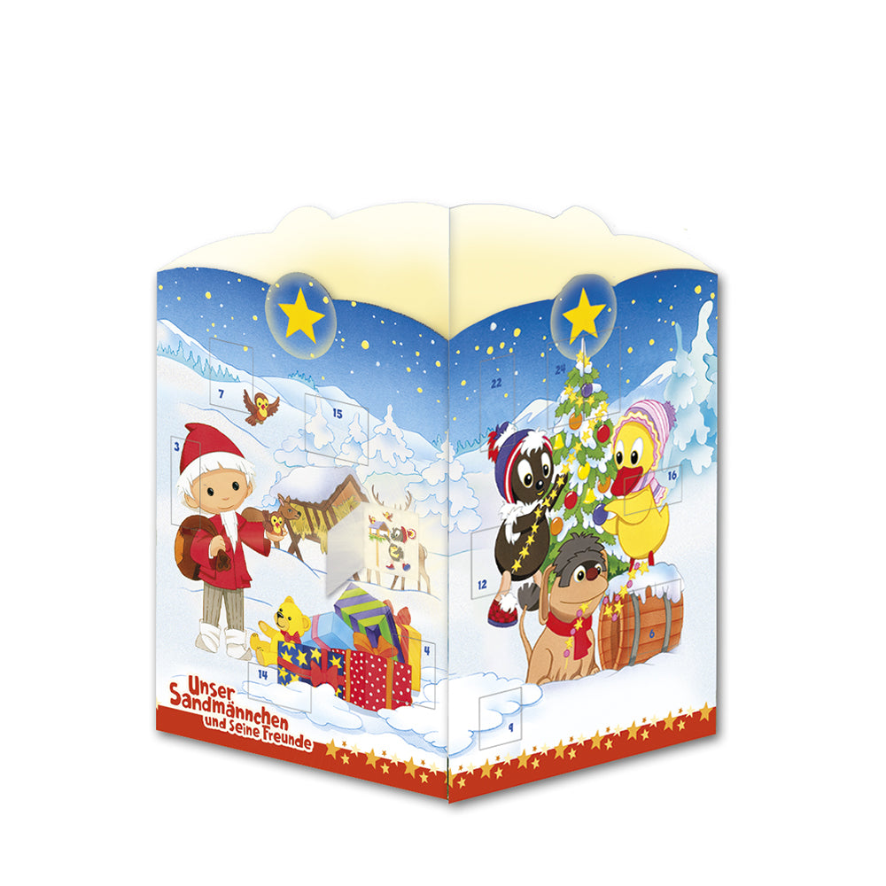 TRÖTSCH - Windlicht Adventskalender "Unser Sandmännchen" | Weihnachtskalender mit 24 leuchtenden Motiven