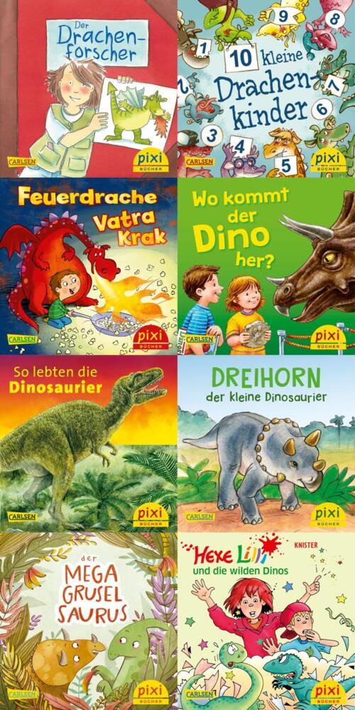 Pixi-8er-Set 279: Dinos und Drachen bei Pixi (8x1 Exemplar), 8 Teile (Diverse)