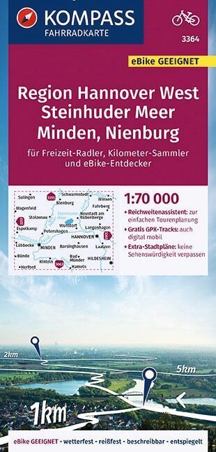 KOMPASS Fahrradkarte 3364 Region Hannover West 1:70.000