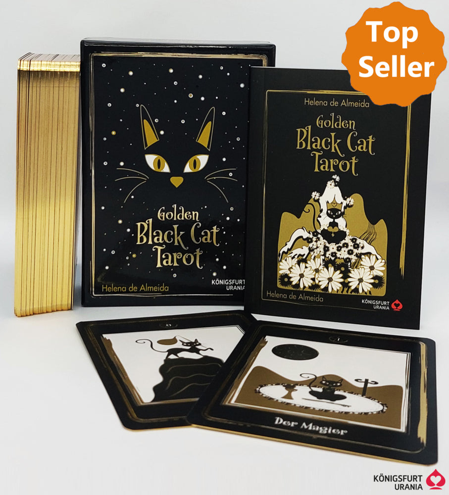 Golden Black Cat Tarot - Hochwertige Stülpdeckelschachtel mit Goldfolie (Helena De Almeida)