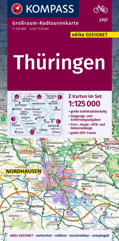 KOMPASS Großraum-Radtourenkarte 3707 Thüringen, 1:125.000