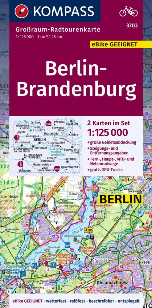 KOMPASS Großraum-Radtourenkarte 3703 Berlin-Brandenburg, 1:125.000