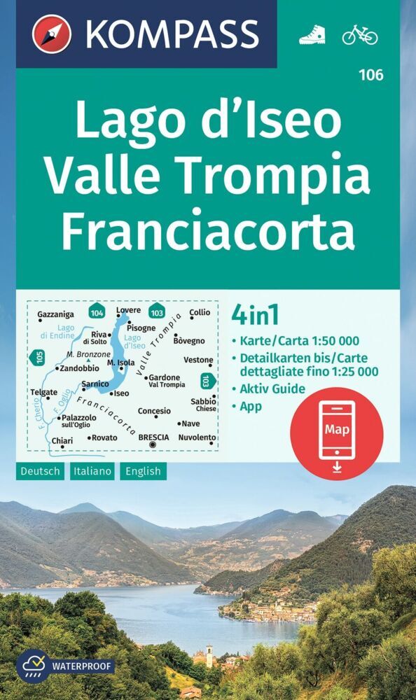 KOMPASS Wanderkarte 106 Lago d'Iseo, Valle Trompia, Franciacorta 1:50.000