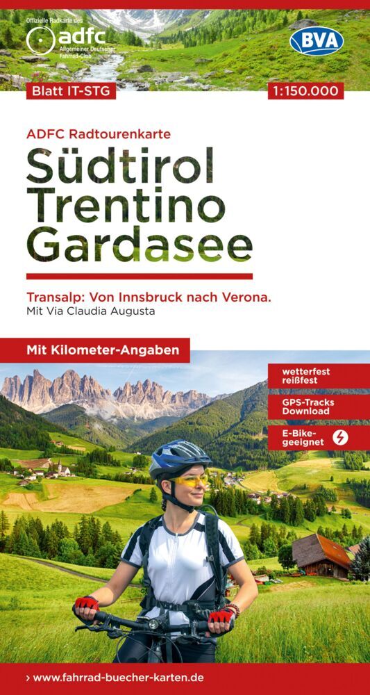 ADFC-Radtourenkarte IT-STG Südtirol, Trentino, Gardasee 1:150.000, reiß- und wetterfest, E-Bike geeignet, GPS-Tracks Download, mit Bett+Bike Symbolen, mit Kilometer-Angaben (Allgemeiner Deutscher Fahrrad-Club E.V. (Adfc))