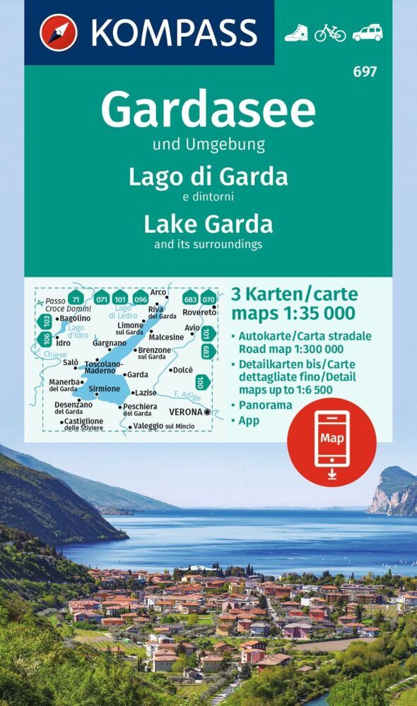 KOMPASS Wanderkarten-Set 697 Gardasee und Umgebung - Lake Garda and its surroundings - Lago di Garda e dintorni (3 Karten) 1:35.000