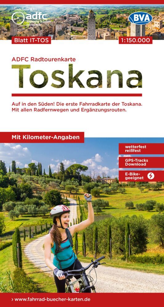 ADFC-Radtourenkarte IT-TOS Toskana 1:150.000, reiß- und wetterfest, E-Bike geeignet, GPS-Tracks Download, mit Bett+Bike Symbolen, mit Kilometer-Angaben (Allgemeiner Deutscher Fahrrad-Club E.V. (Adfc))