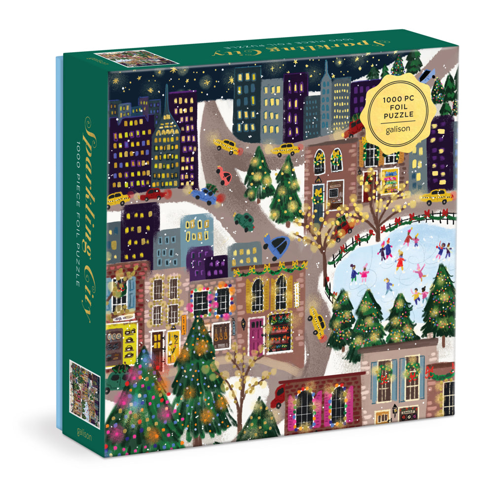 Joy Laforme Sparkling City 1000 Piece Foil Puzzle In a Square Box (Galison)