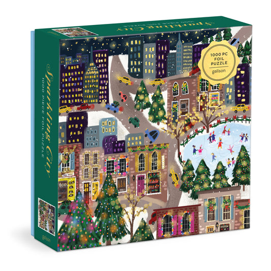 Joy Laforme Sparkling City 1000 Piece Foil Puzzle In a Square Box (Galison)