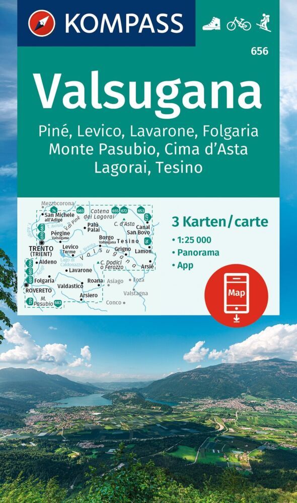 KOMPASS Wanderkarten-Set 656 Valsugana, Pine, Levico, Lavarone, Folgaria, Monte Pasubio, Cima d'Asta, Lagorai, Tesino (3 Karten) 1:25.000