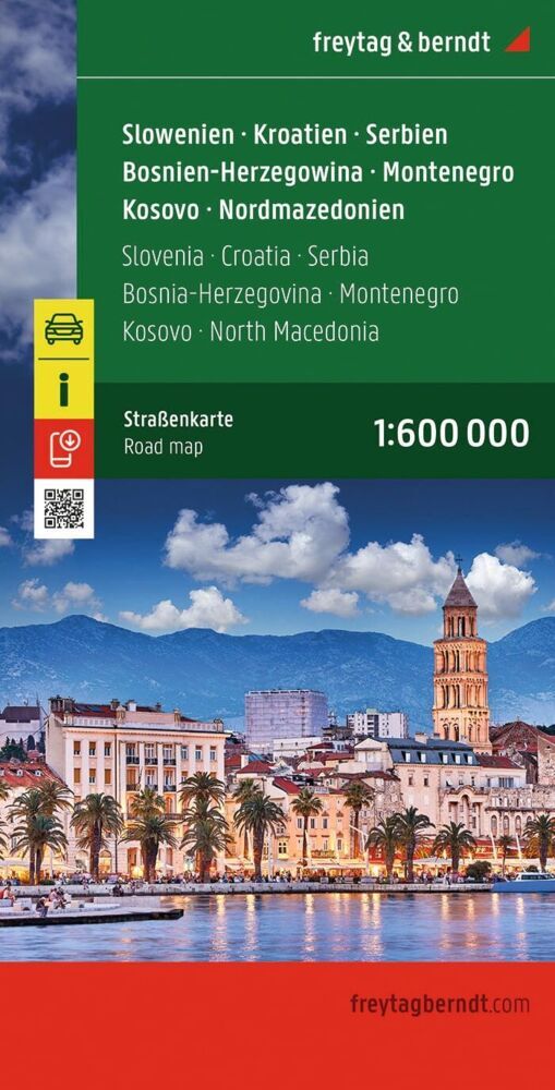 freytag & berndt Straßenkarte Slowenien - Kroatien - Serbien - Bosnien-Herzegowina - Montenegro - Kosovo - Nordmazedonien 1:600.000