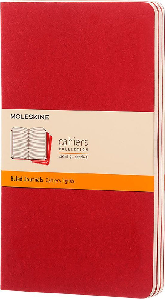 Moleskine Cahier, Large/A5, 3er Set, Liniert, Kartoneinband, Preiselbeerrot