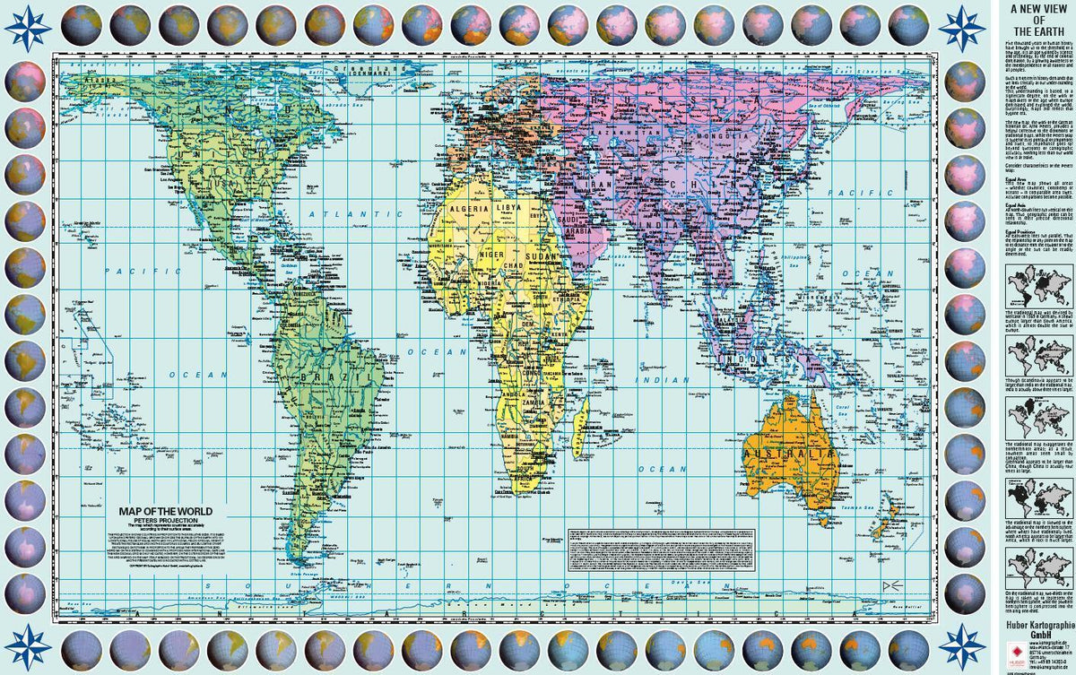 Poster Weltkarte Petersprojektion, englisch (ca. 82, 5 x 52, 3 cm)