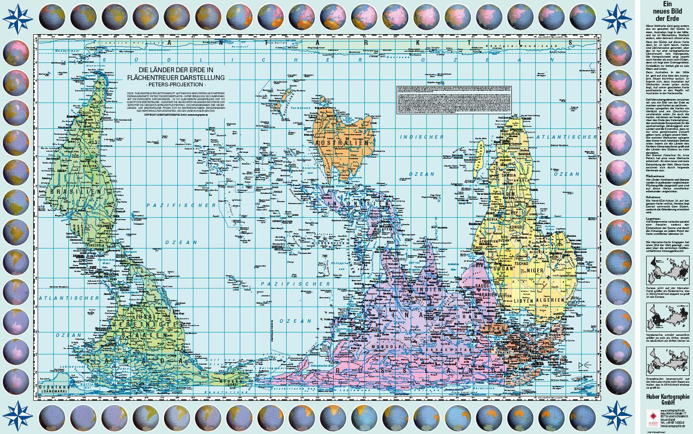Poster Weltkarte Petersprojektion, Up-side down deutsch (ca. 82, 5 x 52, 3 cm)