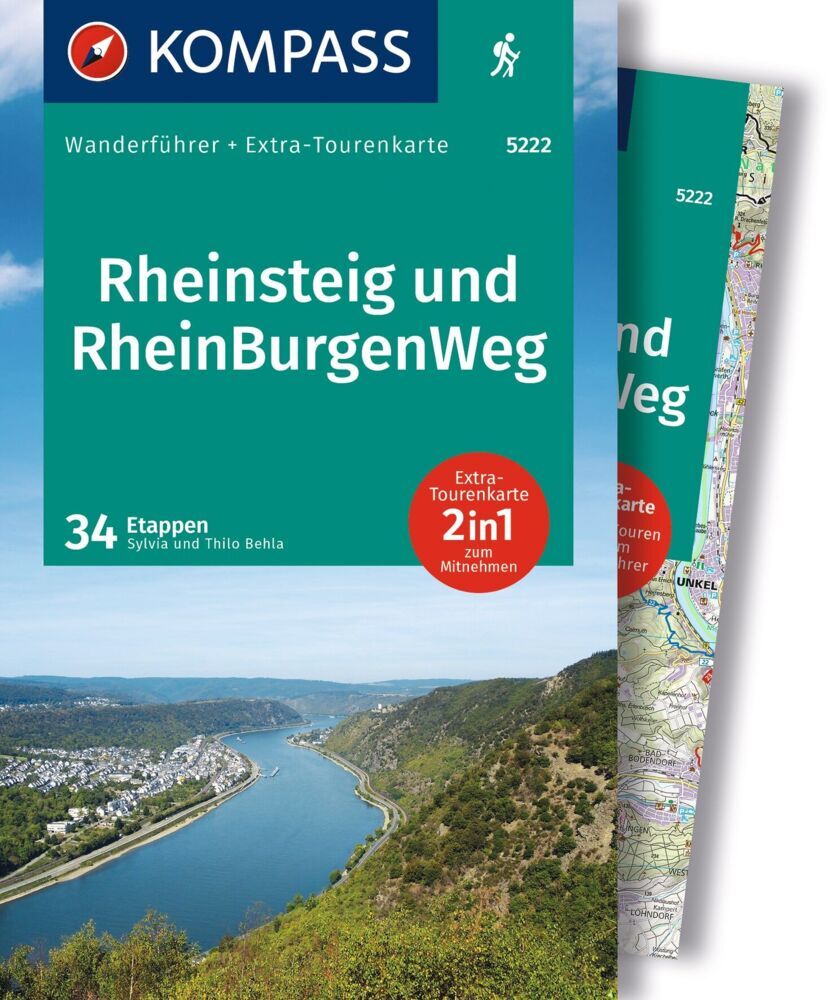 KOMPASS Wanderführer Rheinsteig RheinBurgenWeg, 34 Etappen mit Extra-Tourenkarte (Silvia Und Thilo Behla)