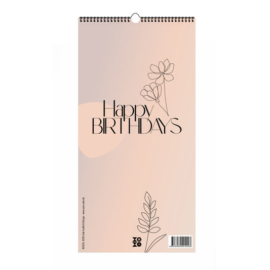 Immerwährender Geburtstagskalender "Happy Birthdays" ohne Jahreszahl. Florale Lineart in Bohofarben. (Anja Garschhammer)