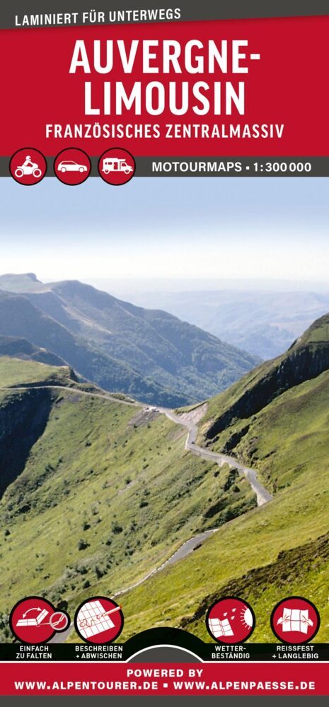MoTourMaps Auvergne-Limousin Auto- und Motorradkarte 1:300.000 (Motourmedia)