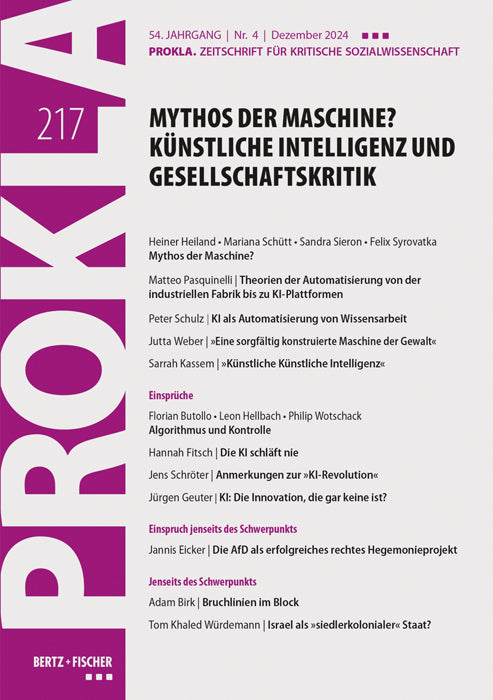 Mythos der Maschine? Künstliche Intelligenz und Gesellschaftskritik (Prokla 217)