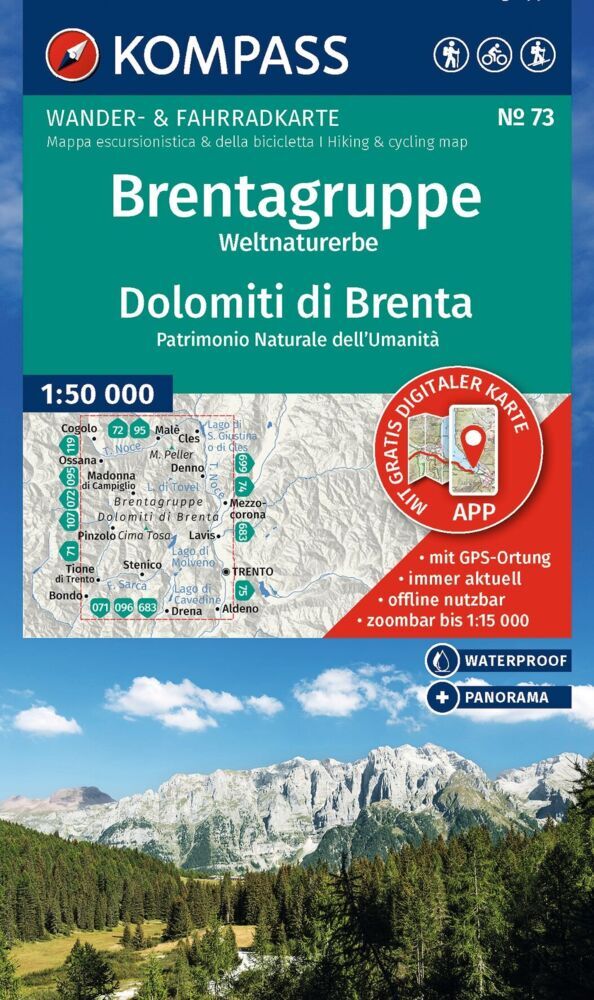 KOMPASS Wanderkarte 73 Brentagruppe, Weltnaturerbe / Dolomiti di Brenta 1:50.000