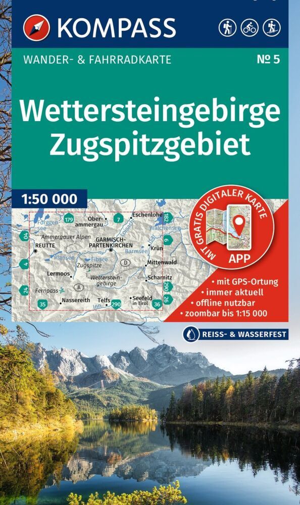 KOMPASS Wanderkarte 5 Wettersteingebirge, Zugspitzgebiet 1:50.000