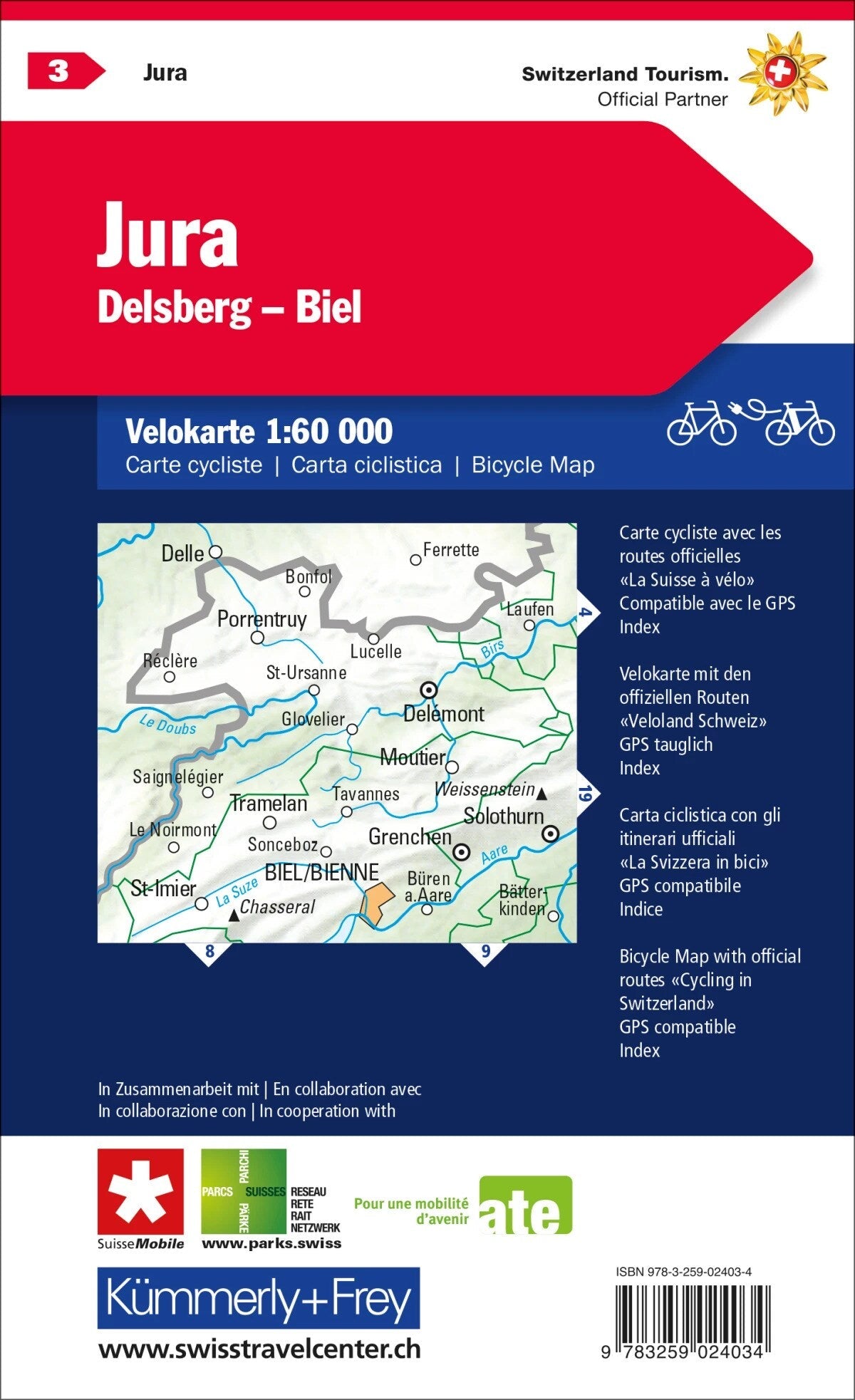 Hallwag Kümmerly+Frey Velokarte Jura-Delsberg-Biel