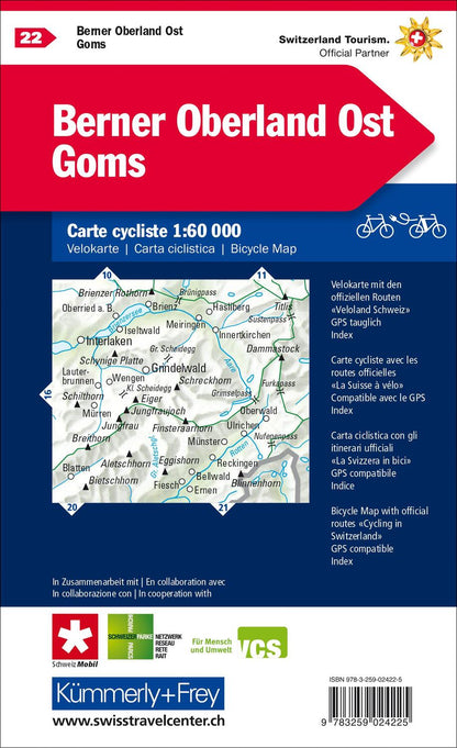 Kümmerly+Frey Velokarte 22 Berner Oberland Ost, Goms 1:60.000