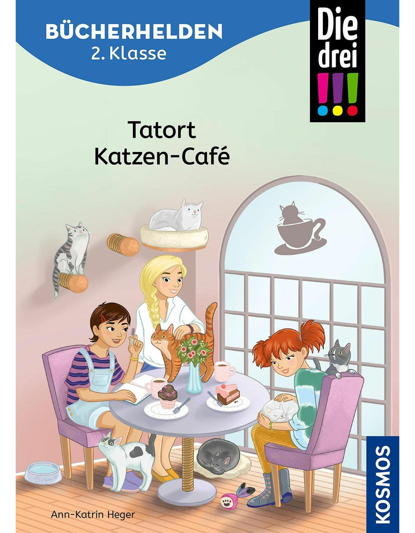 Kosmos Die drei !!!, Bücherhelden 2. Klasse, Tatort Katzen-Café (Deutsch, 2024, Ann-Katrin Heger, Isabelle Metzen)