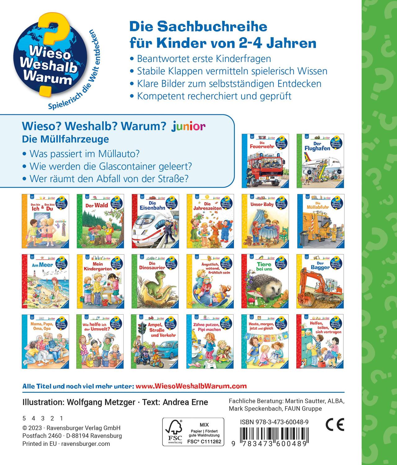 Ravensburger Wieso? Weshalb? Warum? junior, Band 74: Die Müllfahrzeuge (Deutsch, 2023, Andrea Erne, Wolfgang Metzger)