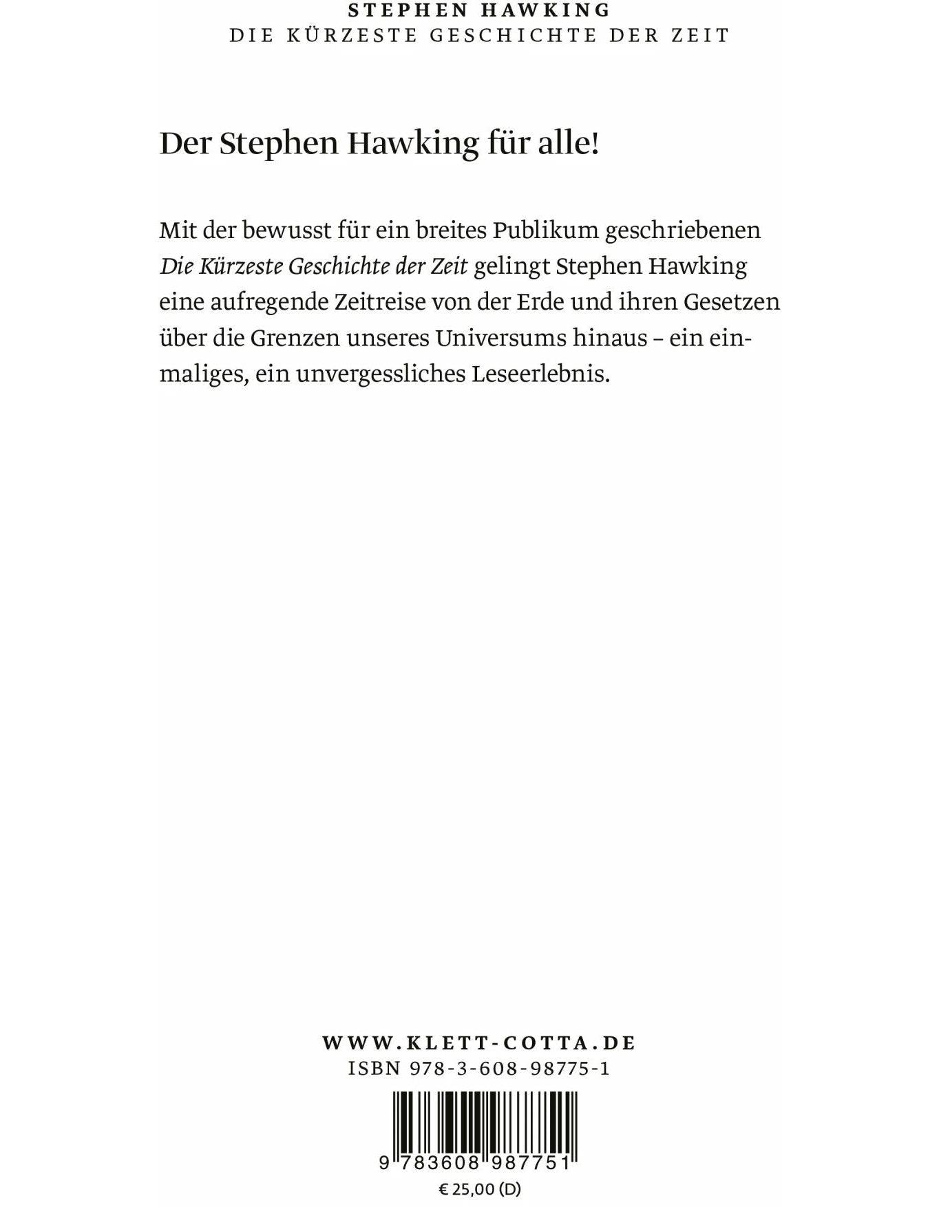 Klett-Cotta Die kürzeste Geschichte der Zeit (Deutsch, 2024, Hainer Kober, Leonard Mlodinow, Stephen Hawking)