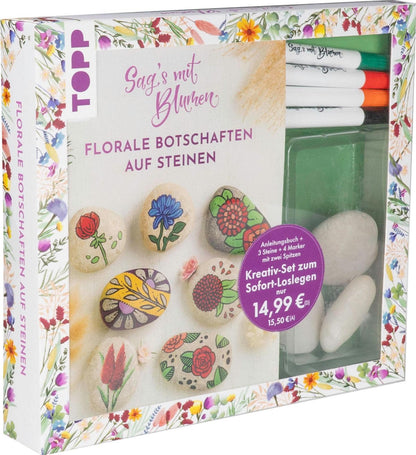 Kreativ-Set: Sag's mit Blumen - Florale Botschaften auf Steinen. Mit Anleitungsbuch und Material