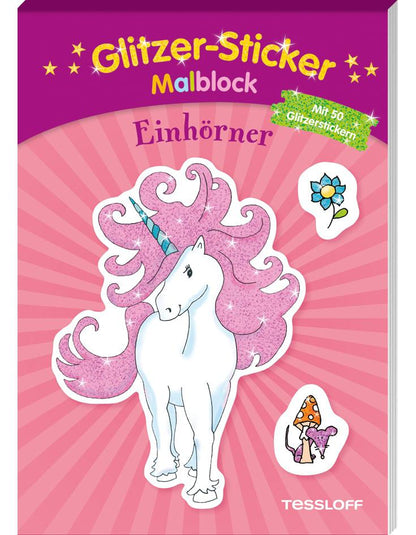 Glitzer-Sticker Malblock Einhörner