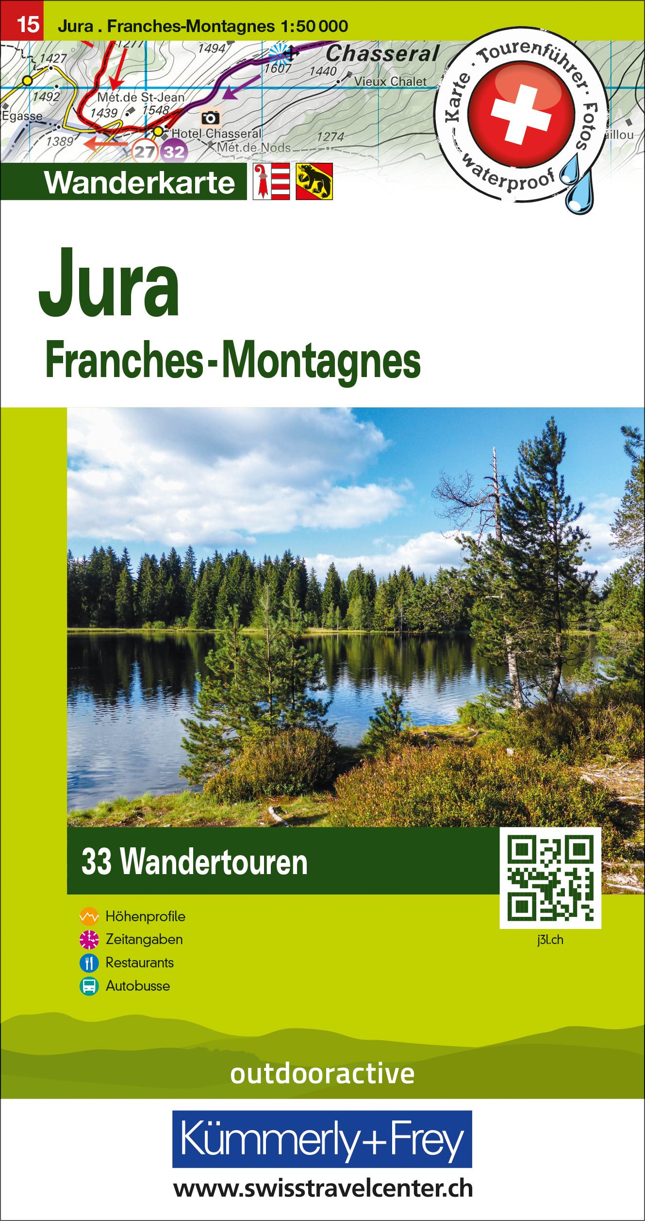 Hallwag Kümmerly+Frey Jura Franches-Montagnes Nr. 15 Touren-Wanderkarte 1:50 000