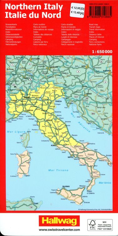 Hallwag Strassenkarte Italien Nord 1:650