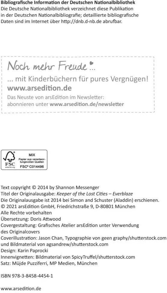 Ars Edition Keeper of the Lost Cities - Das Feuer (Keeper of the Lost Cities 3) (Deutsch, 2021, Shannon Messenger, Doris Attwood)