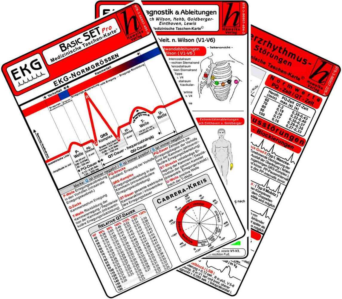 EKG Basic Set - PRO (3er Set) - Medizinische Taschen-Karte (Verlag Hawelka Verlag)
