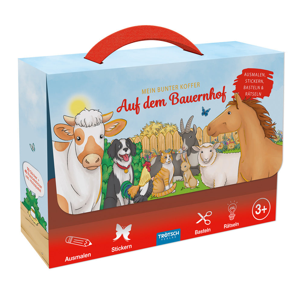 TRÖTSCH - Beschäftigungskoffer Mein bunter Koffer Auf dem Bauernhof | Koffer mit einem Spiel- und Malbuch, Stickerseiten und Minipostern | Ab 3 Jahren (Trötsch Verlag Gmbh & Co.Kg)