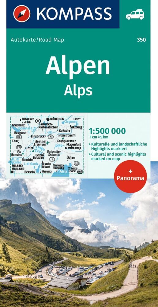 KOMPASS Autokarte KOMPASS Autokarte und Panoramakarte Alpen 1:500.000