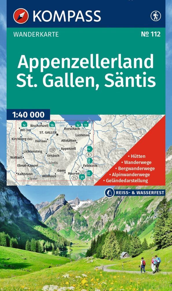 KOMPASS Wanderkarte 112 Appenzellerland, St. Gallen, Säntis 1:40.000