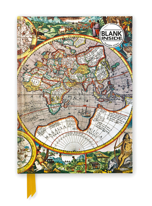 Premium Notizbuch Blank DIN A5: Pieter van den Keere, Antike Weltkarte (Flame Tree Publishing)